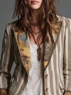 Sara | Blazer Bohémien a Righe con Colletto Stampato
