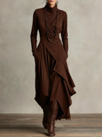 AURELIA™║Vestido largo plisado asimétrico con cuello alto