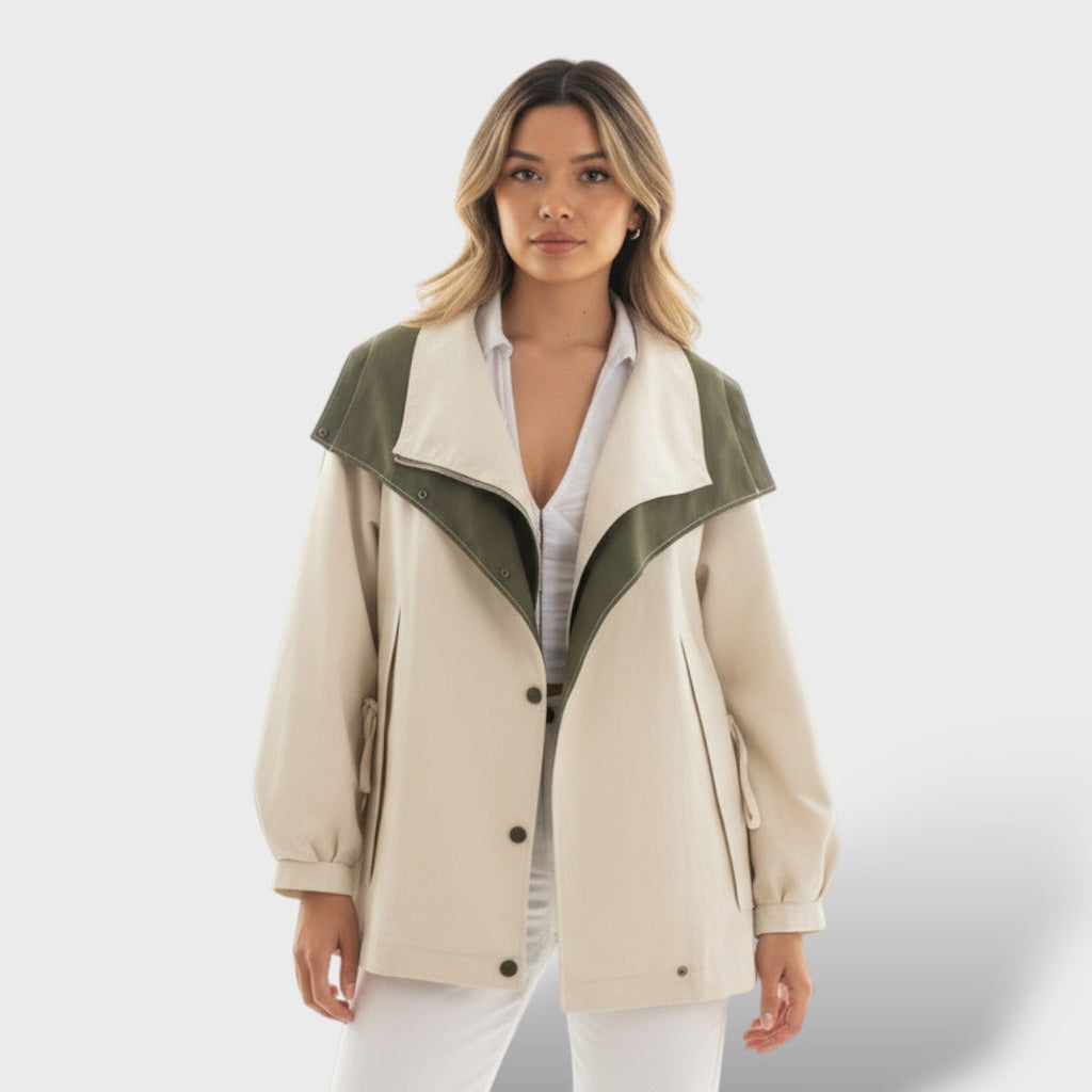 Trench elegante de algodón encerado resistente al agua