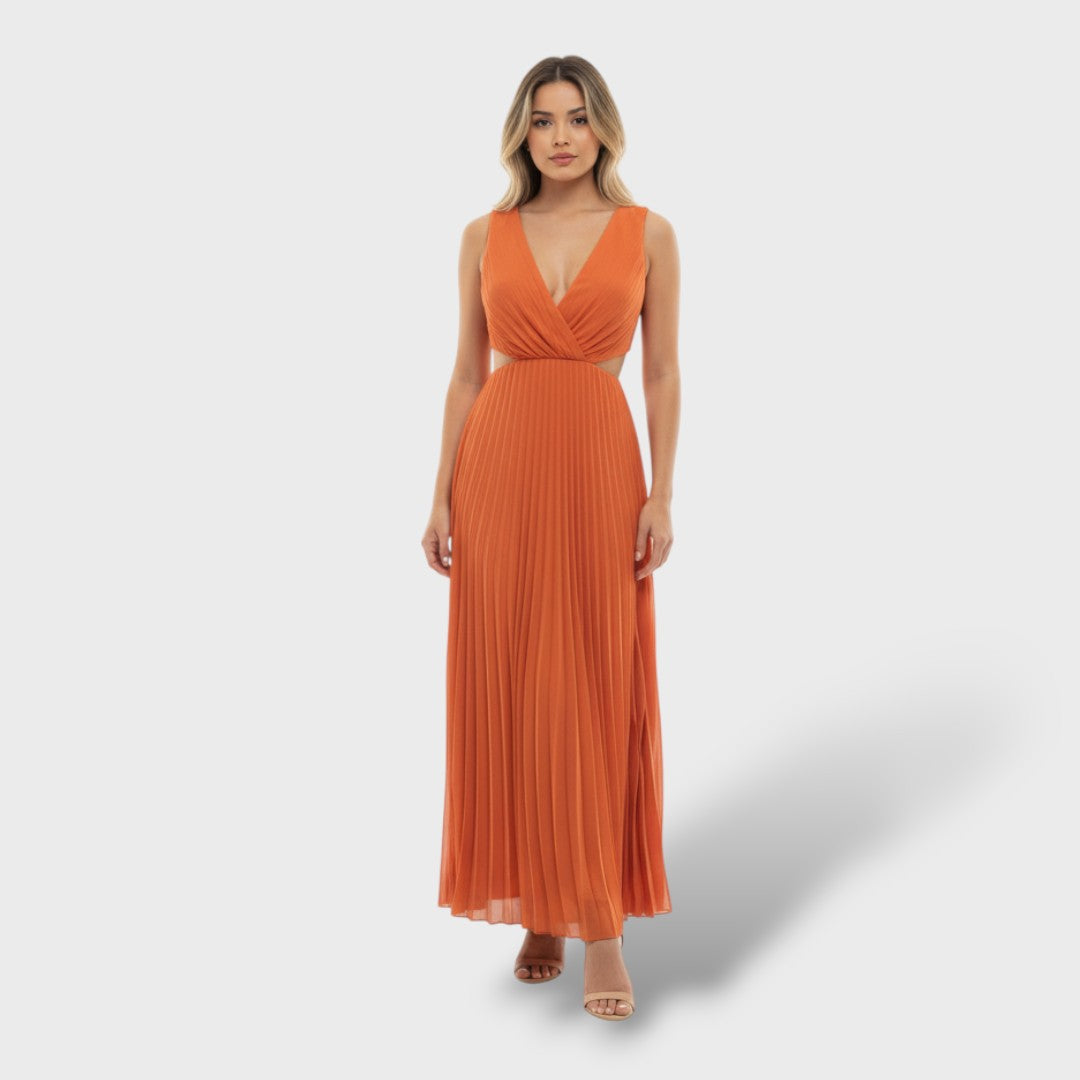 Vestido maxi plisado mujer elegante